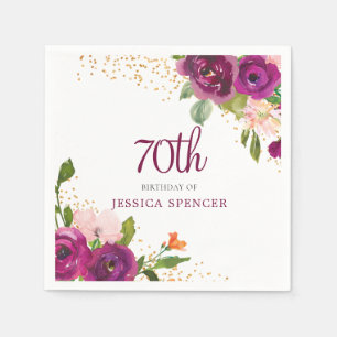 Beautiful Pink Floral 70th Birthday Party Napkins