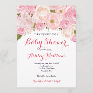 Beautiful Pink Floral Baby Shower Invitation, Baby Invitation