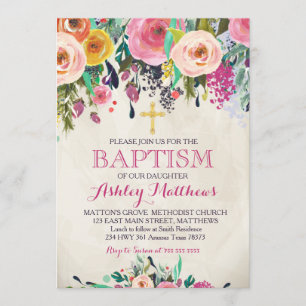 Beautiful Pink Floral BAPTISM Invitation