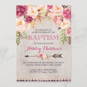 Beautiful Pink Floral BAPTISM Invitation