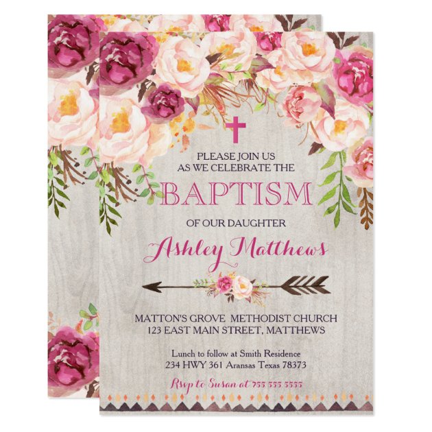 Beautiful Pink Floral BAPTISM Invitation