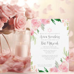 Beautiful Pink Floral Bat Mitzvah Party Invitation<br><div class="desc">This beautiful blush pink floral Bat Mitzvah party invitation features pretty watercolor flowers and green leaves above a pink Star of David. A lovely feminine and girly invite for your teen girl's celebration. Feminine peonies create a cute border around the elegant grey script.</div>