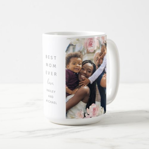 Beautiful Pink Floral Best Mom Ever Two Photo Coffee Mug