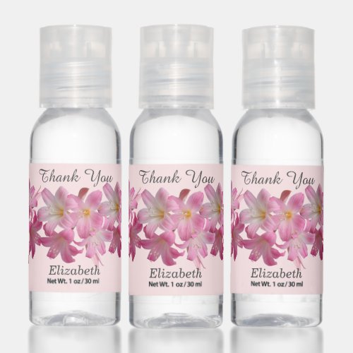 Beautiful Pink Floral Birthday Thank You Favor Hand Sanitizer