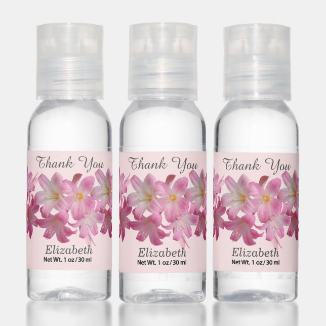 Beautiful Pink Floral Birthday Thank You Favor Hand Sanitizer (Set)