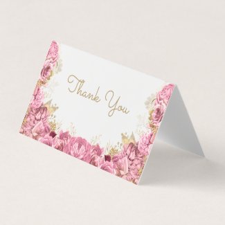 Beautiful Pink Floral Border  Blank Thank You Card