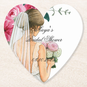 beautiful pink floral bridal shower paper coaster