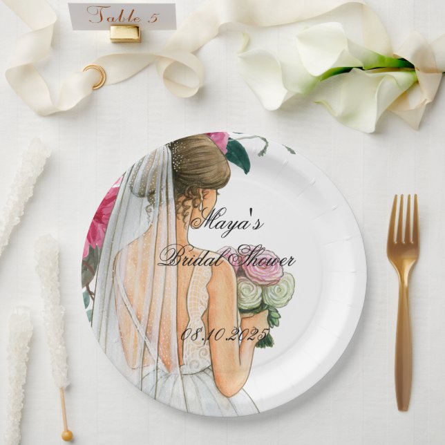 beautiful pink floral bridal shower paper plates (Wedding)