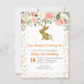 Beautiful Pink Floral Bunny 1st Birthday Invitation (Front)