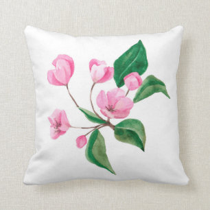 Beautiful Pink Floral Cherry Blossom Watercolor Throw Pillow