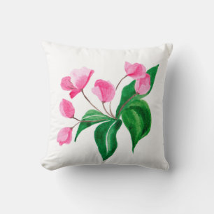 Beautiful Pink Floral Cherry Blossom Watercolor Throw Pillow