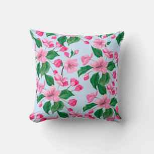 Beautiful Pink Floral Cherry Blossom Watercolor Throw Pillow