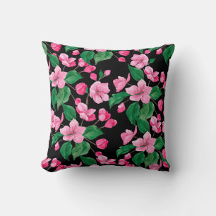 Beautiful Pink Floral Cherry Blossom Watercolor Throw Pillow