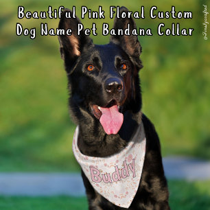 Beautiful Pink Floral Custom Dog Name Pet Bandana Collar