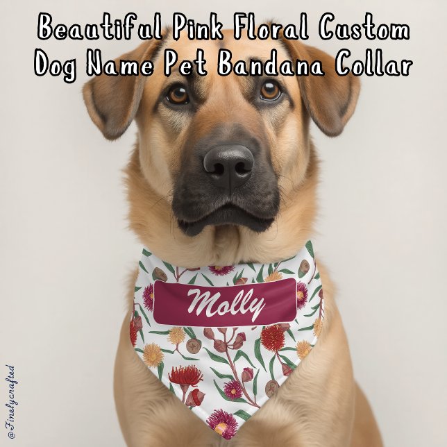 Beautiful Pink Floral Custom Dog Name Pet Bandana Collar (Creator Uploaded)
