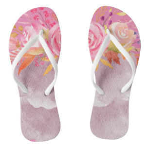 Beautiful Pink Floral Flip Flops
