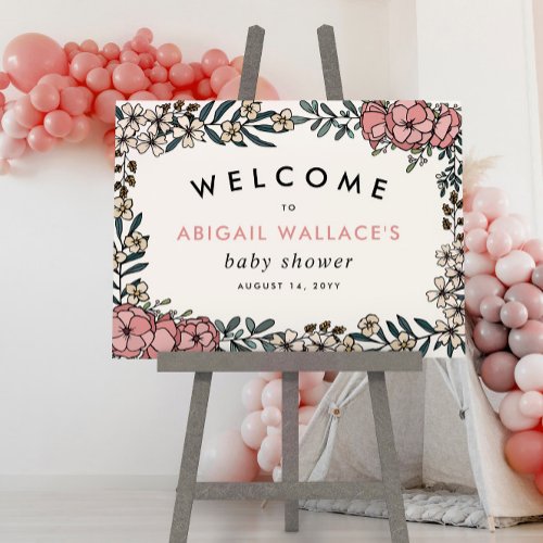 Beautiful Pink Floral Frame Baby Shower Welcome Foam Board