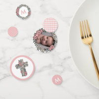 Beautiful Pink Floral Frame Cross Photo Baptism