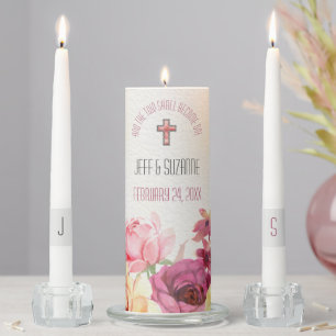 Beautiful Pink Floral Monogram Wedding Ceremony Unity Candle Set