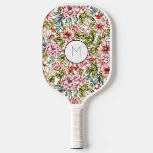 Beautiful pink floral pattern pickleball paddle