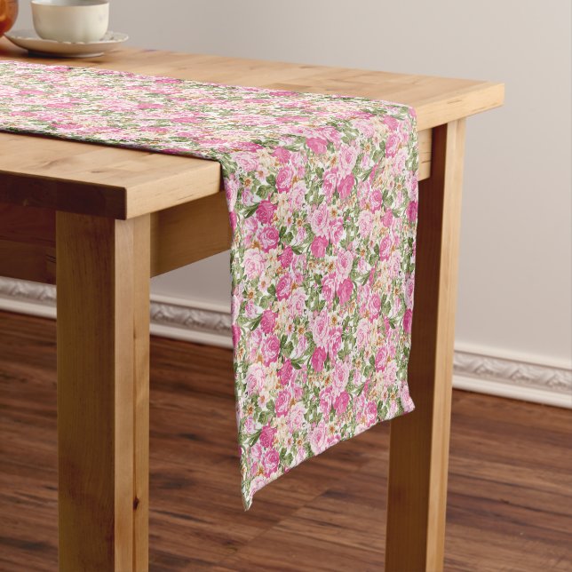 beautiful pink floral roses dining table runner (In Situ)