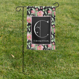 Beautiful Pink Floral , Scroll Monogram C Garden Flag
