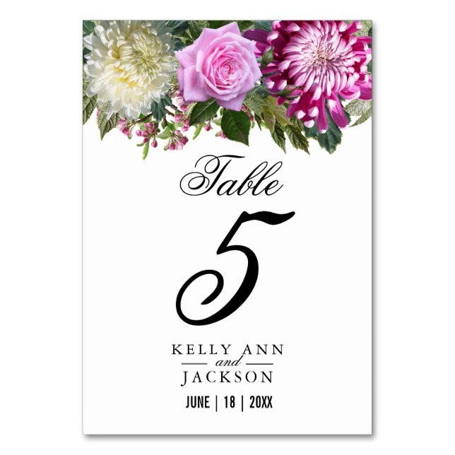 Beautiful Pink Floral  Table Number (Front)