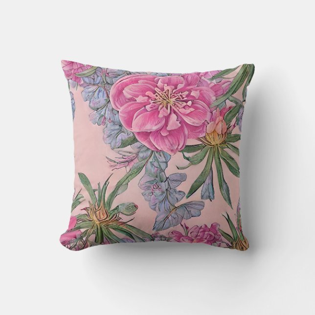 Beautiful Pink Floral Throw Pillow (Front)