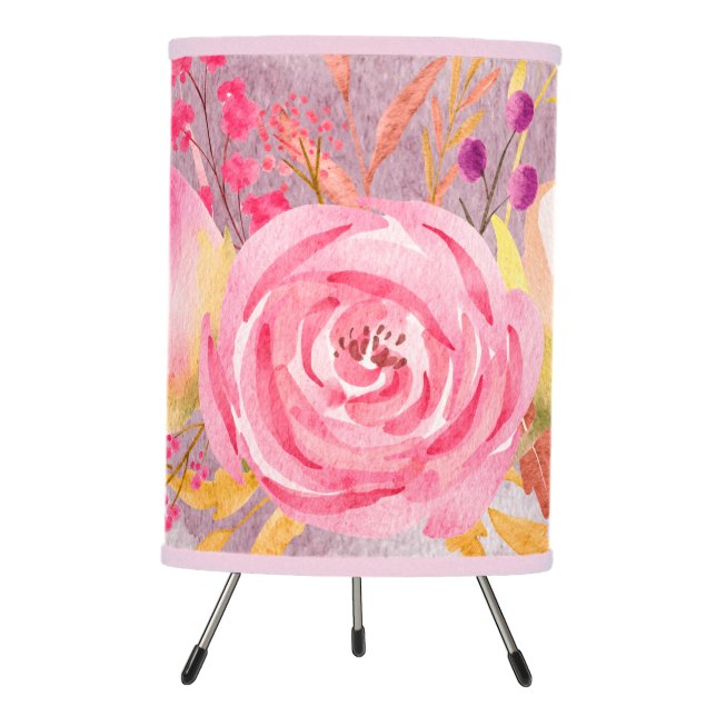 Beautiful Pink Floral  Tripod Lamp (Front)