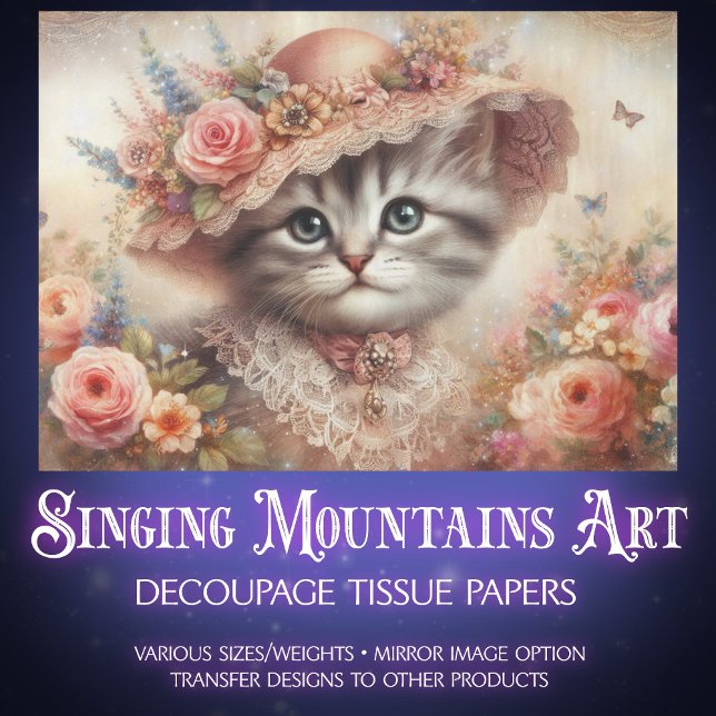 Beautiful Pink Floral Victorian Cat Decoupage Tissue Paper (Creator Uploaded)