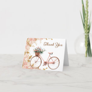 Beautiful Pink Floral Vintage Bike Baby Shower Thank You Card