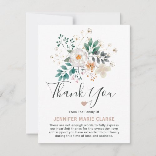 Beautiful Pink Floral Watercolor Sympathy Thank You Card