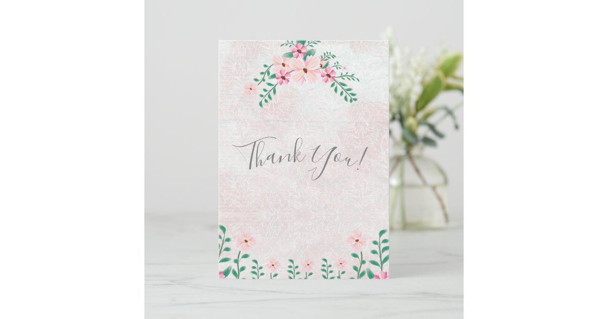 Beautiful Pink Floral Watercolor Wedding Thank You Card | Zazzle