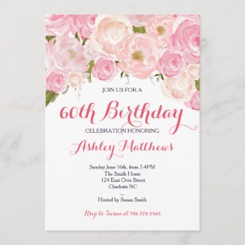 Beautiful Pink Floral Woman Birthday Invitation by MakinMemoriesonPaper at Zazzle