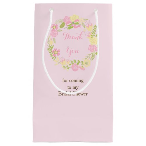 Beautiful Pink Floral Wreath Bridal Show Thank You Small Gift Bag