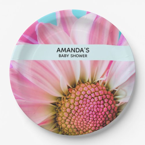 Beautiful Pink Flower Close Up Photo Baby Shower Paper Plates