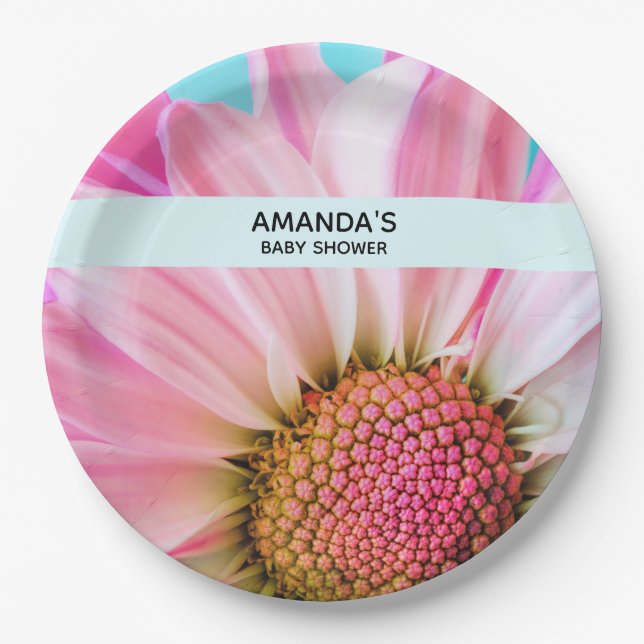 Beautiful Pink Flower Close Up Photo Baby Shower Paper Plates (Front)