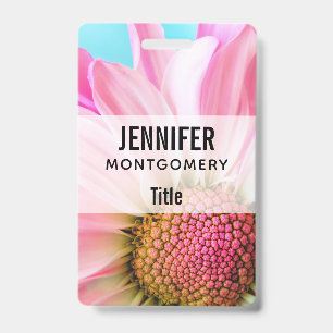 Beautiful Pink Flower Close Up Photo Badge