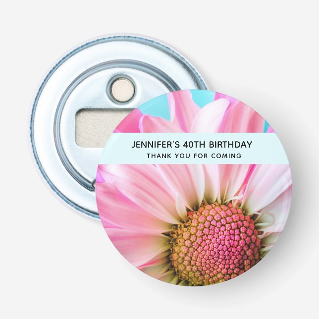 Beautiful Pink Flower Close Up Photo Birthday Bottle Opener (Front)