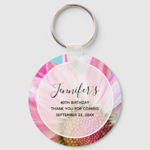 Beautiful Pink Flower Close Up Photo Birthday Keychain