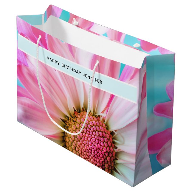 Beautiful Pink Flower Close Up Photo Birthday Large Gift Bag (Front Angled)