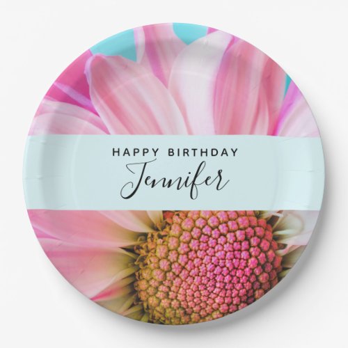 Beautiful Pink Flower Close Up Photo Birthday Paper Plates