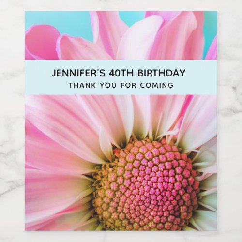 Beautiful Pink Flower Close Up Photo Birthday Wine Label