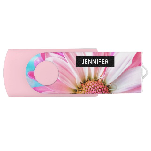 Beautiful Pink Flower Close Up Photo Flash Drive (Front)