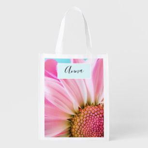 Beautiful Pink Flower Close Up Photo Grocery Bag