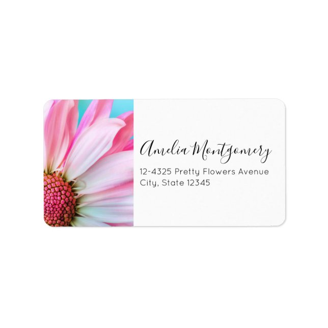  Beautiful Pink Flower Close Up Photo Label (Front)