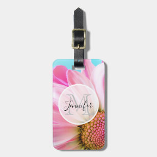 Beautiful Pink Flower Close Up Photo Monogram Luggage Tag