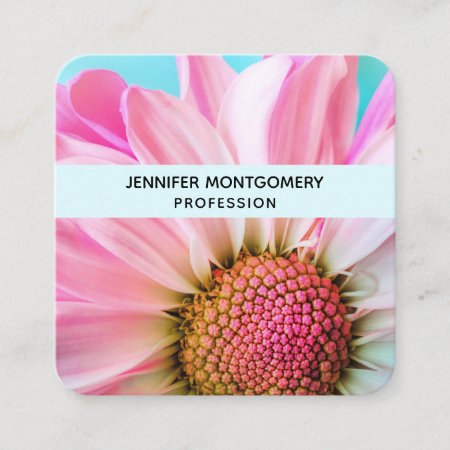 Beautiful Pink Flower Close Up Photo Square Business Card