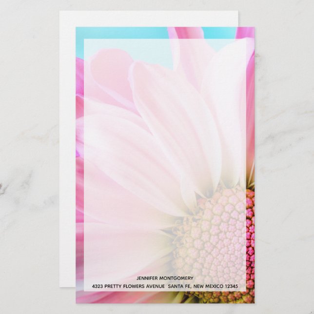 Beautiful Pink Flower Close Up Photo Stationery (Front/Back)