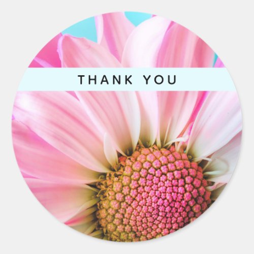 Beautiful Pink Flower Close Up Photo Thank You Classic Round Sticker